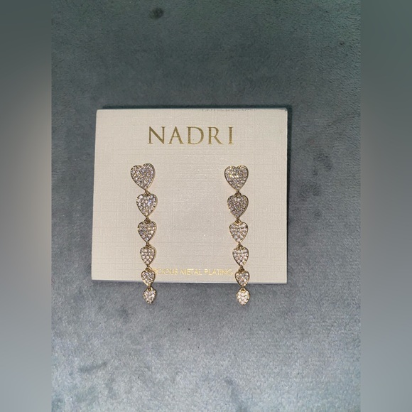 BNWT Nadri Real Love Pavé Heart Linear Drop Earrings in 18K Gold Plated - Picture 2 of 4